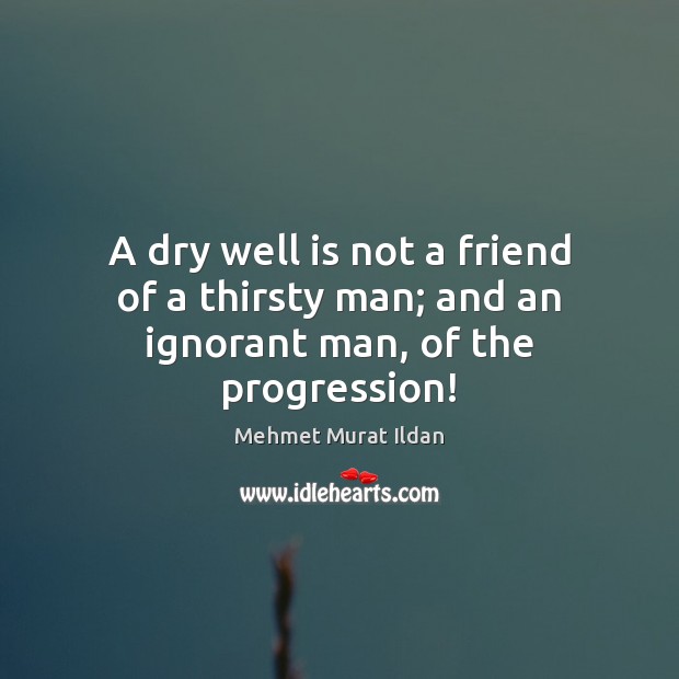 A dry well is not a friend of a thirsty man; and an ignorant man, of the progression! Mehmet Murat Ildan Picture Quote