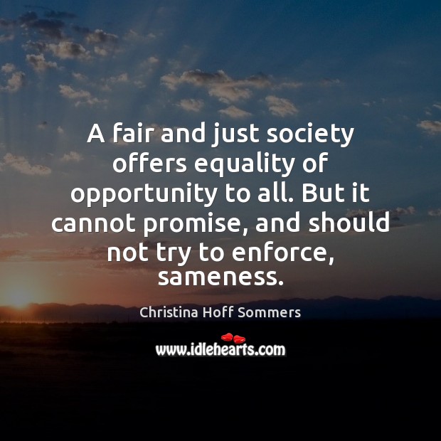 A fair and just society offers equality of opportunity to all. But Christina Hoff Sommers Picture Quote