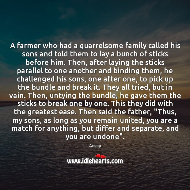 A farmer who had a quarrelsome family called his sons and told Aesop Picture Quote