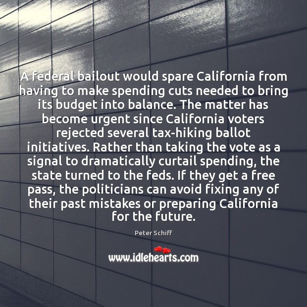 A federal bailout would spare California from having to make spending cuts Peter Schiff Picture Quote