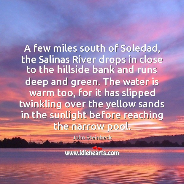 A few miles south of Soledad, the Salinas River drops in close John Steinbeck Picture Quote