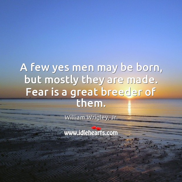 A few yes men may be born, but mostly they are made. Fear is a great breeder of them. William Wrigley, Jr. Picture Quote