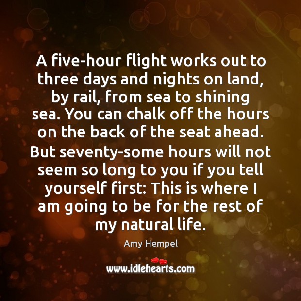 A five-hour flight works out to three days and nights on land, Amy Hempel Picture Quote