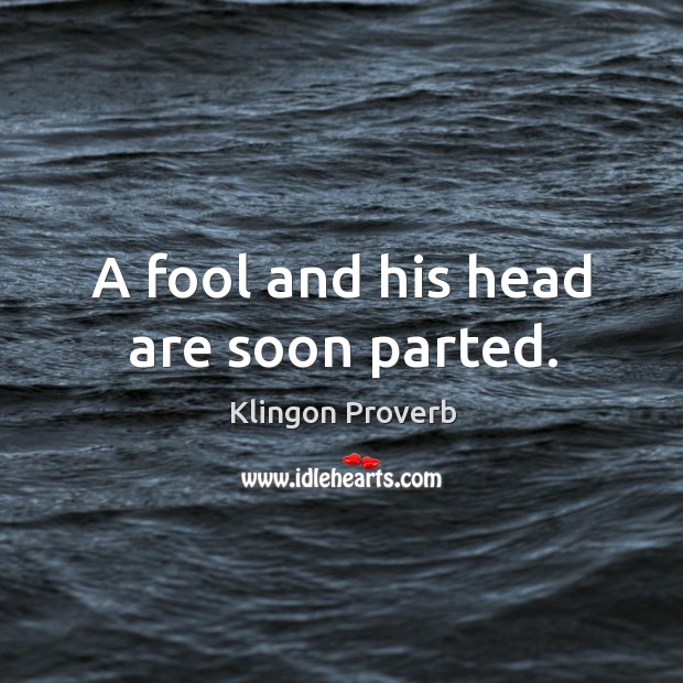 A fool and his head are soon parted. Klingon Proverbs Image