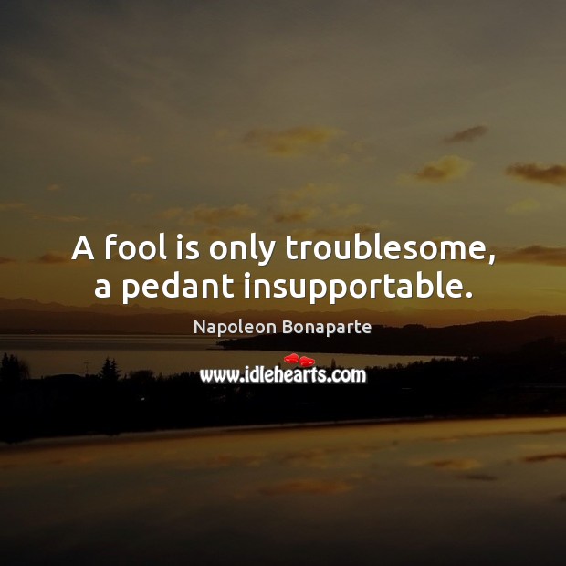 A fool is only troublesome, a pedant insupportable. Image