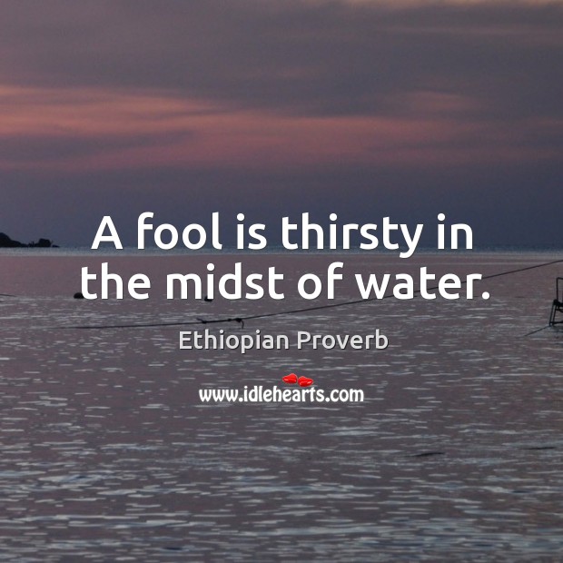A fool is thirsty in the midst of water. Ethiopian Proverbs Image