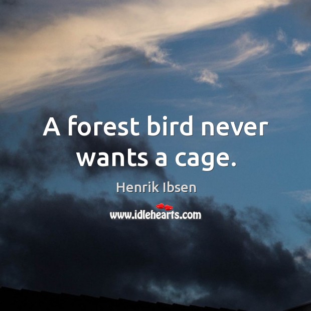 A forest bird never wants a cage. Henrik Ibsen Picture Quote