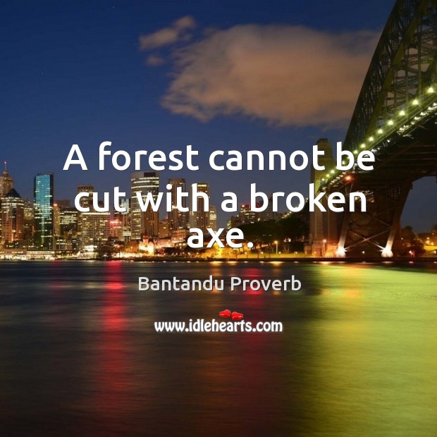 A forest cannot be cut with a broken axe. Bantandu Proverbs Image