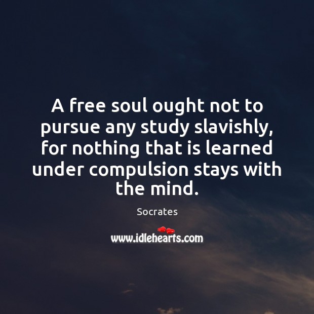 A free soul ought not to pursue any study slavishly, for nothing Socrates Picture Quote