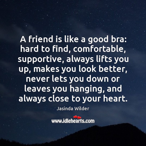 A friend is like a good bra: hard to find, comfortable, supportive, Jasinda Wilder Picture Quote