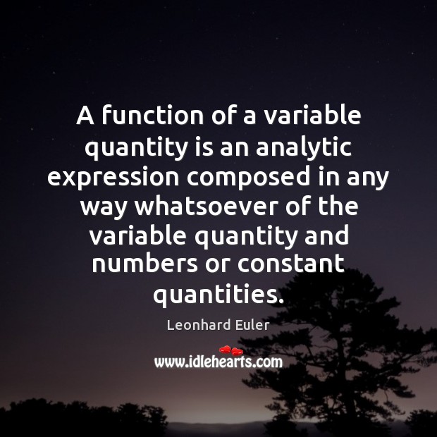 A function of a variable quantity is an analytic expression composed in Leonhard Euler Picture Quote