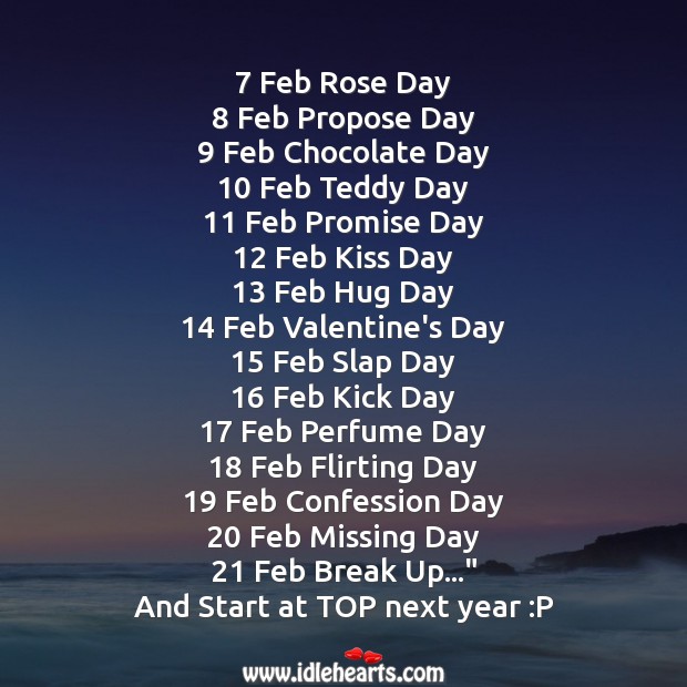 A funny date sheet of valentine week - IdleHearts