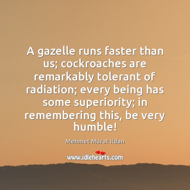 A gazelle runs faster than us; cockroaches are remarkably tolerant of radiation; Image