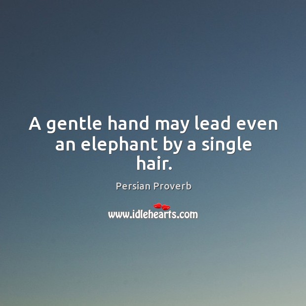 A gentle hand may lead even an elephant by a single hair. Persian Proverbs Image