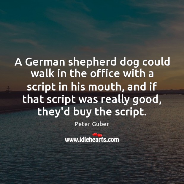 A German shepherd dog could walk in the office with a script Peter Guber Picture Quote