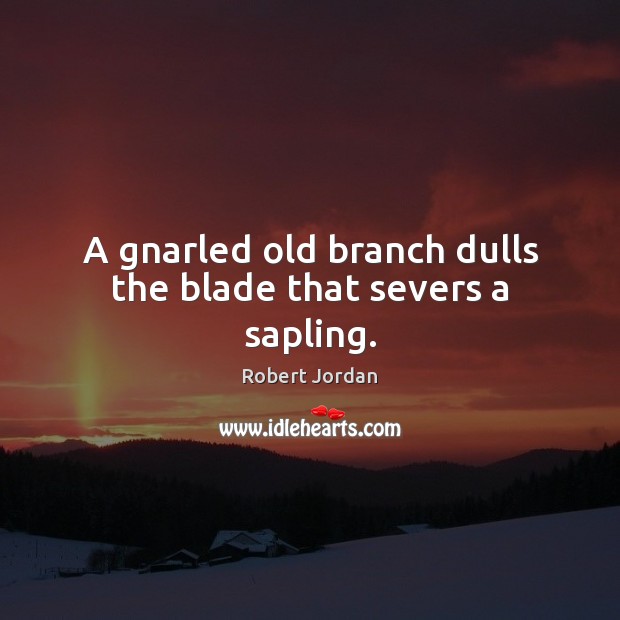 A gnarled old branch dulls the blade that severs a sapling. Robert Jordan Picture Quote