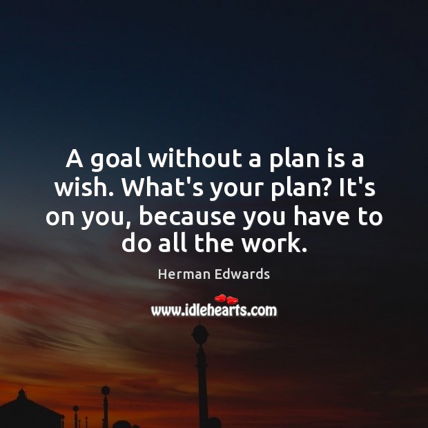 A goal without a plan is a wish. What’s your plan? It’s Goal Quotes Image