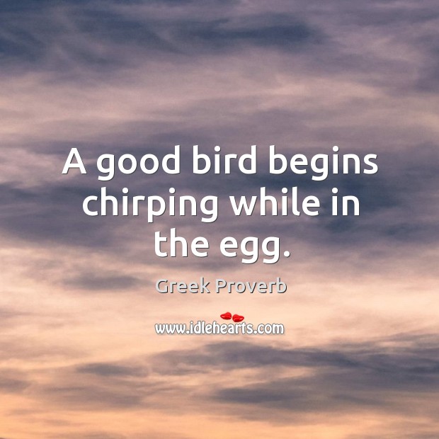A good bird begins chirping while in the egg. Greek Proverbs Image