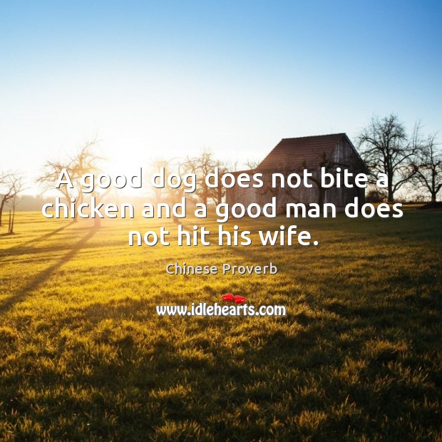 A good dog does not bite a chicken and a good man does not hit his wife. Chinese Proverbs Image