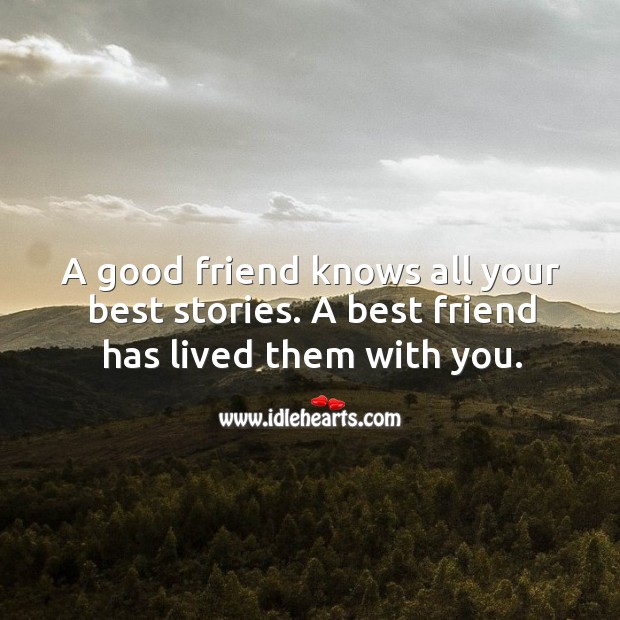 A good friend knows all your best stories. A best friend has lived them with you. Best Friend Quotes Image