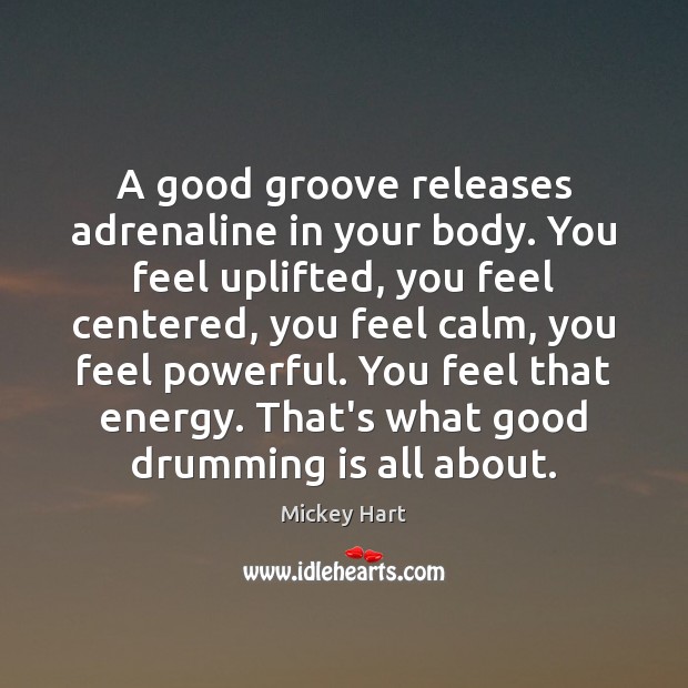 A good groove releases adrenaline in your body. You feel uplifted, you Mickey Hart Picture Quote