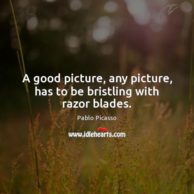 A good picture, any picture, has to be bristling with razor blades. Pablo Picasso Picture Quote
