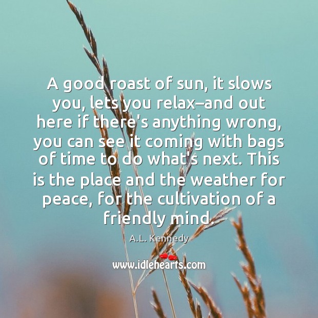 A good roast of sun, it slows you, lets you relax–and A.L. Kennedy Picture Quote