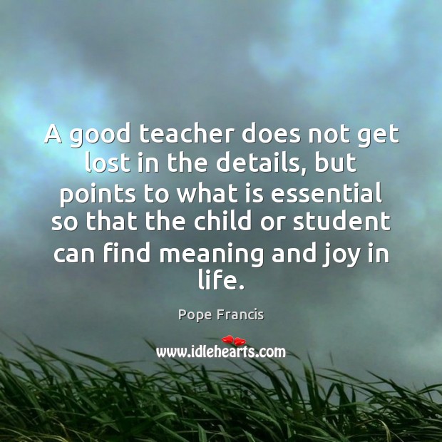 A good teacher does not get lost in the details, but points Pope Francis Picture Quote