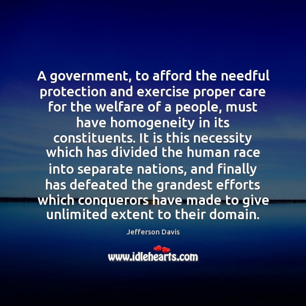 A government, to afford the needful protection and exercise proper care for Jefferson Davis Picture Quote
