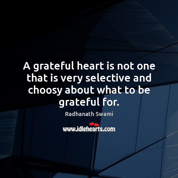 A grateful heart is not one that is very selective and choosy Radhanath Swami Picture Quote
