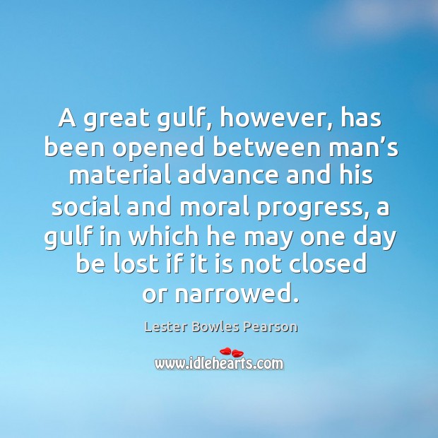 A great gulf, however, has been opened between man’s material advance and his social and moral progress Progress Quotes Image