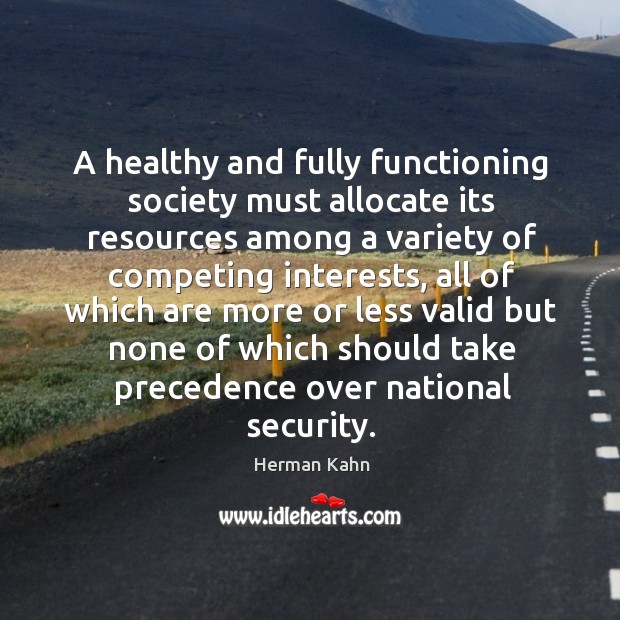 A healthy and fully functioning society must allocate its resources among a variety of competing interests Herman Kahn Picture Quote