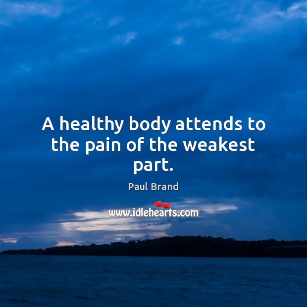 A healthy body attends to the pain of the weakest part. Paul Brand Picture Quote