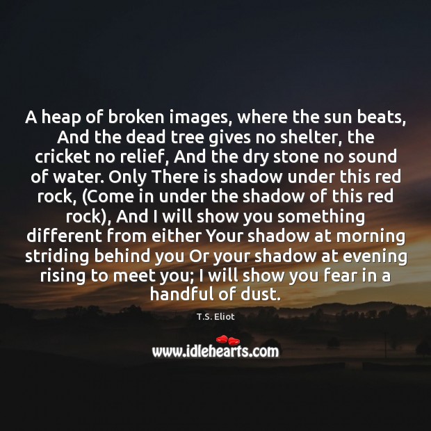 A heap of broken images, where the sun beats, And the dead T.S. Eliot Picture Quote