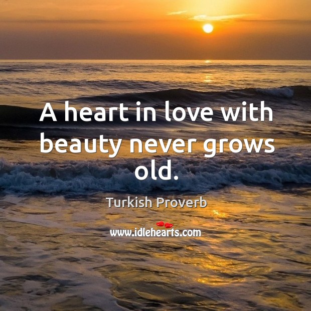 A heart in love with beauty never grows old. Turkish Proverbs Image