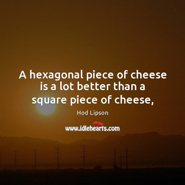 A hexagonal piece of cheese is a lot better than a square piece of cheese, Hod Lipson Picture Quote