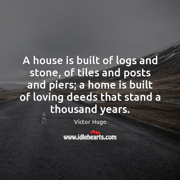 A house is built of logs and stone, of tiles and posts Image
