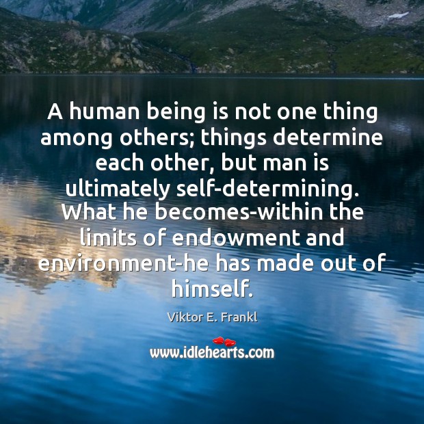 A human being is not one thing among others; things determine each Viktor E. Frankl Picture Quote