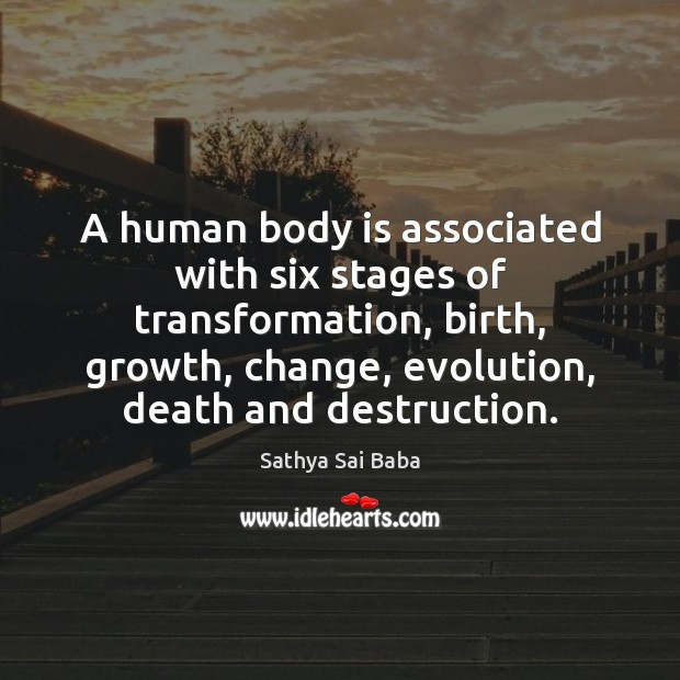 A human body is associated with six stages of transformation, birth, growth, Image