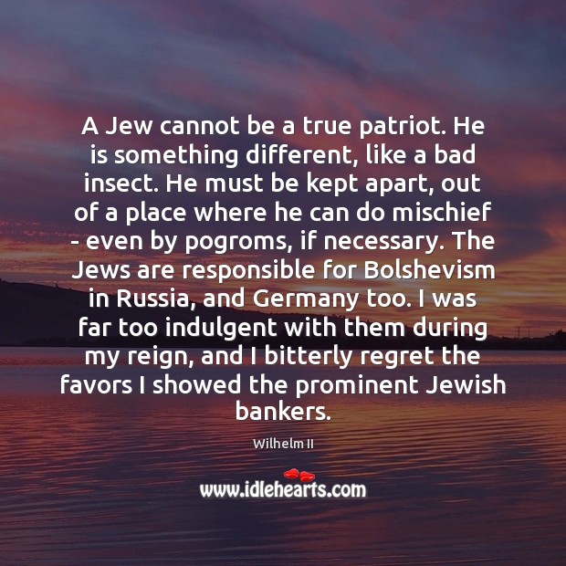 A Jew cannot be a true patriot. He is something different, like Wilhelm II Picture Quote