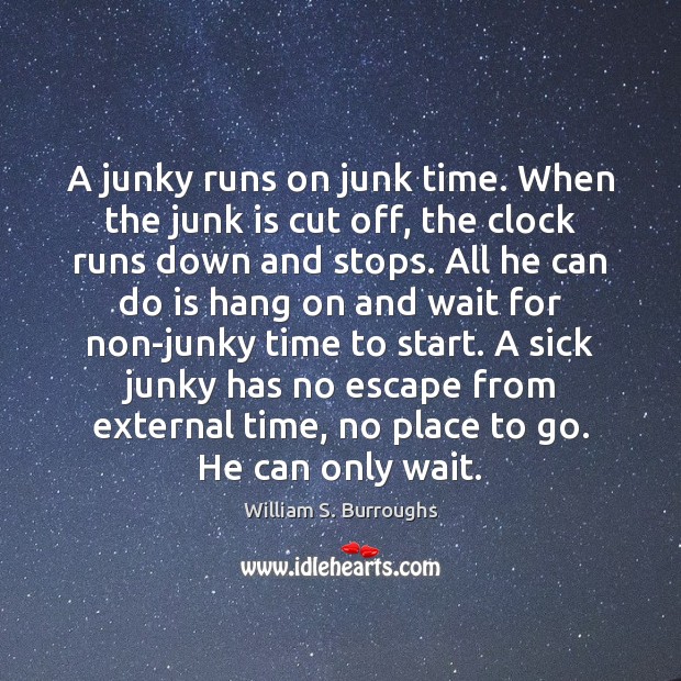 A junky runs on junk time. When the junk is cut off, William S. Burroughs Picture Quote