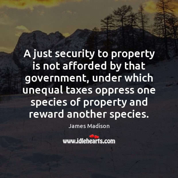 A just security to property is not afforded by that government, under James Madison Picture Quote