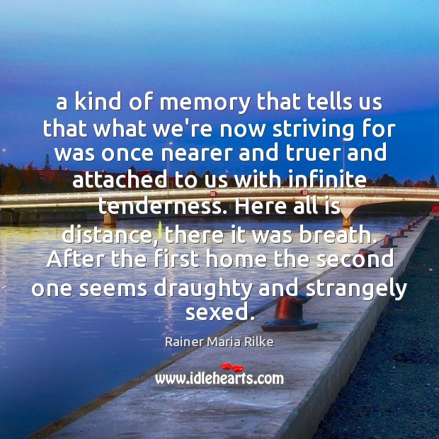 A kind of memory that tells us that what we’re now striving Rainer Maria Rilke Picture Quote