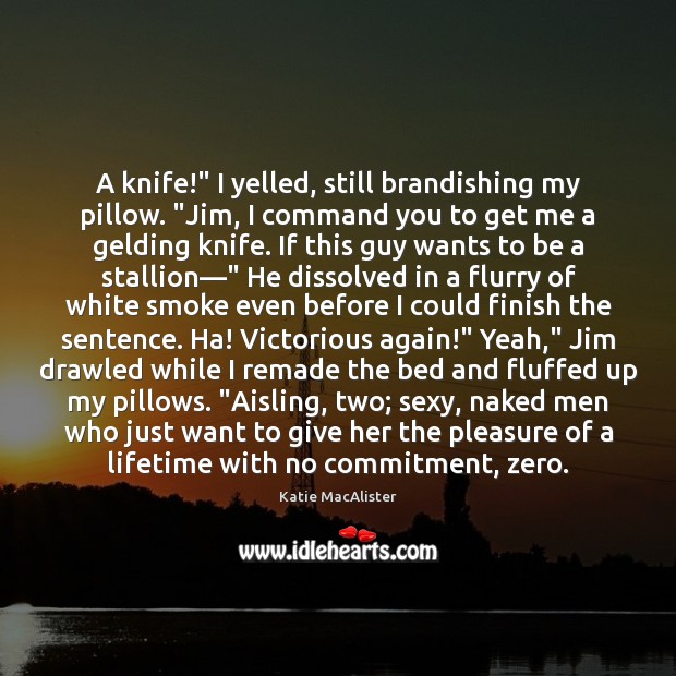 A knife!” I yelled, still brandishing my pillow. “Jim, I command you Katie MacAlister Picture Quote