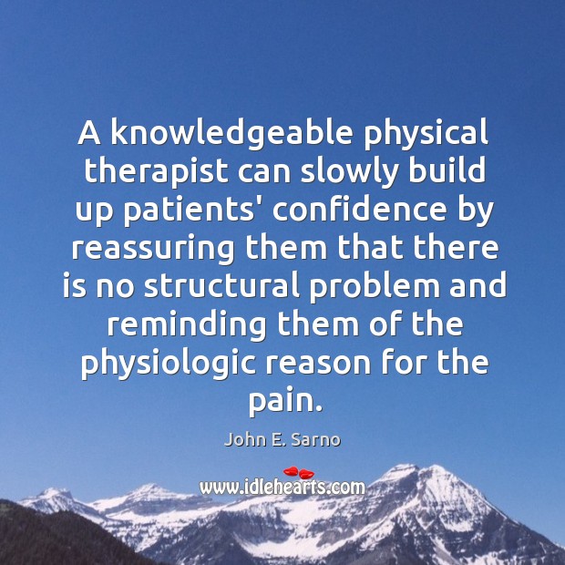 A knowledgeable physical therapist can slowly build up patients’ confidence by reassuring John E. Sarno Picture Quote