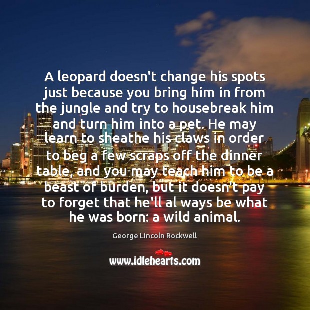 A leopard doesn’t change his spots just because you bring him in Image