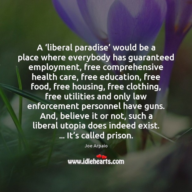 A ‘liberal paradise’ would be a place where everybody has guaranteed employment, Joe Arpaio Picture Quote