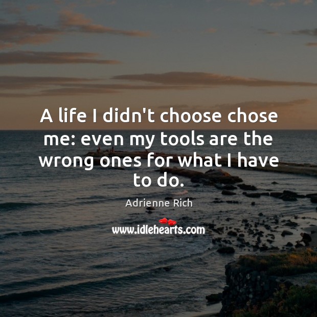 A life I didn’t choose chose me: even my tools are the wrong ones for what I have to do. Adrienne Rich Picture Quote