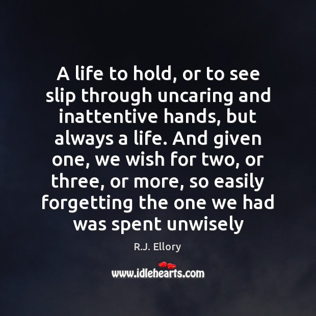 A life to hold, or to see slip through uncaring and inattentive R.J. Ellory Picture Quote