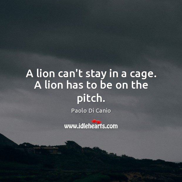 A lion can’t stay in a cage. A lion has to be on the pitch. Paolo Di Canio Picture Quote